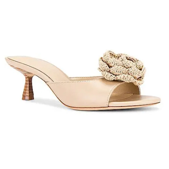 LPA Elba Flower Rosette Crochet Leather Slip On Mules Sandal Beige Women's US 9 - Picture 1 of 7